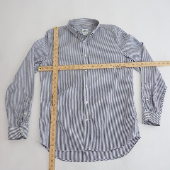 Lacoste Gray White Pinstripe Classic Fit Cotton Button Down Dress Shirt Size 39 - Picture 2 of 8